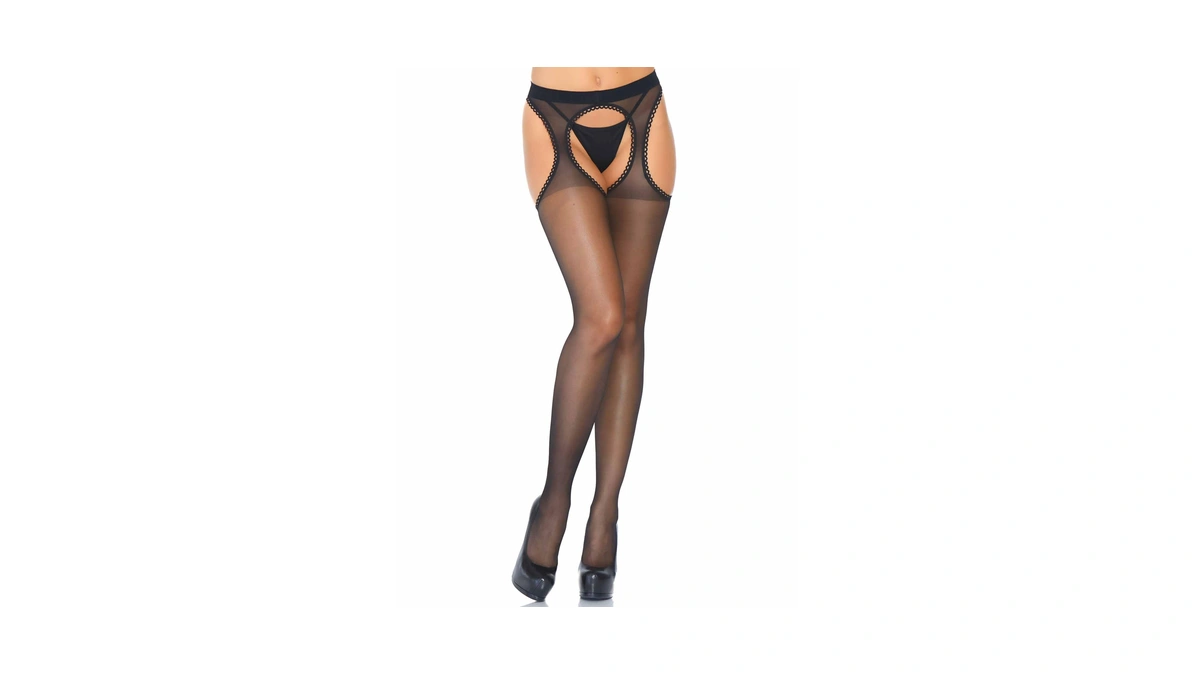 Leg Avenue Womens Sheer Suspender Pantyhose Hosiery, Black, One Size