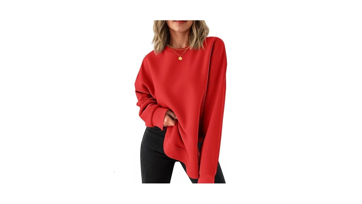 Fisoew Womens Crewneck Sweatshirts Casual Long Sleeve Side Split Hihg