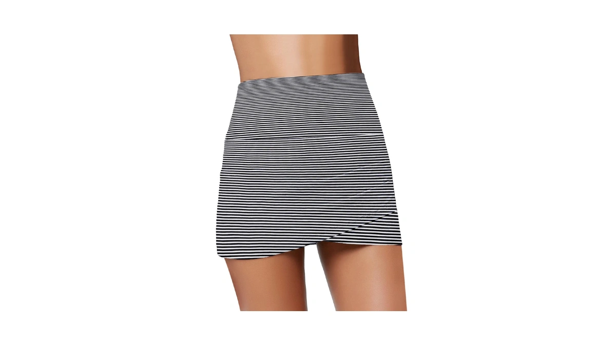 Grapent Women's Striped High Waist Tulip Hem Shirring Swim Skirt