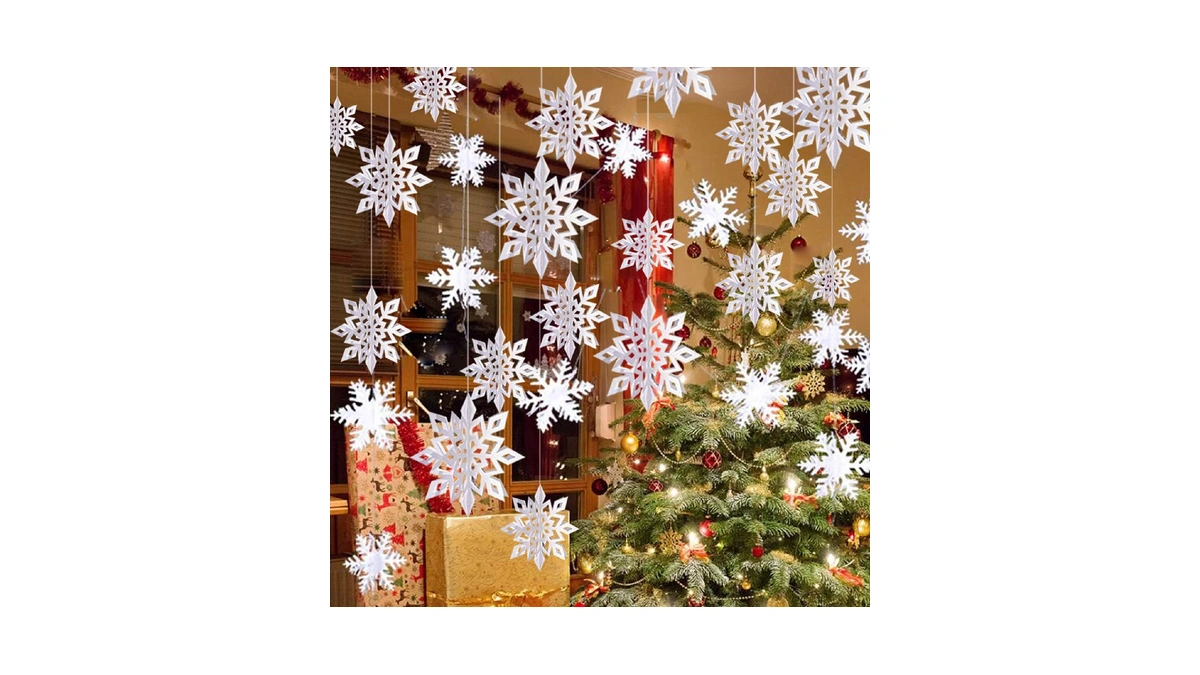 Oumuamua Winter Christmas Hanging Snowflake Decorations, 12pcs Snowflakes Garland &