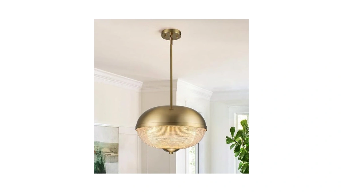 Zicbol Modern Brass Glass Pendant Light, 3-light Gold Hanging Light