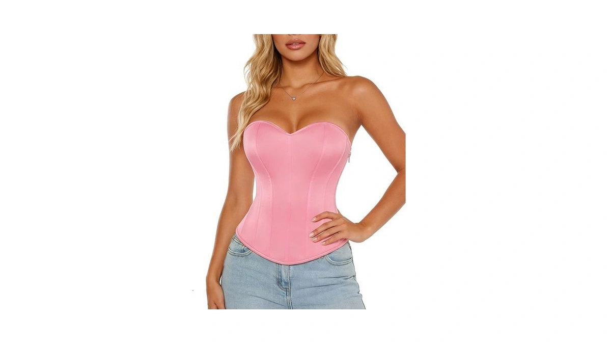 Scarlet Darkness Women's Strapless Corset Top Bustier, Fishboned Waist Cincher,