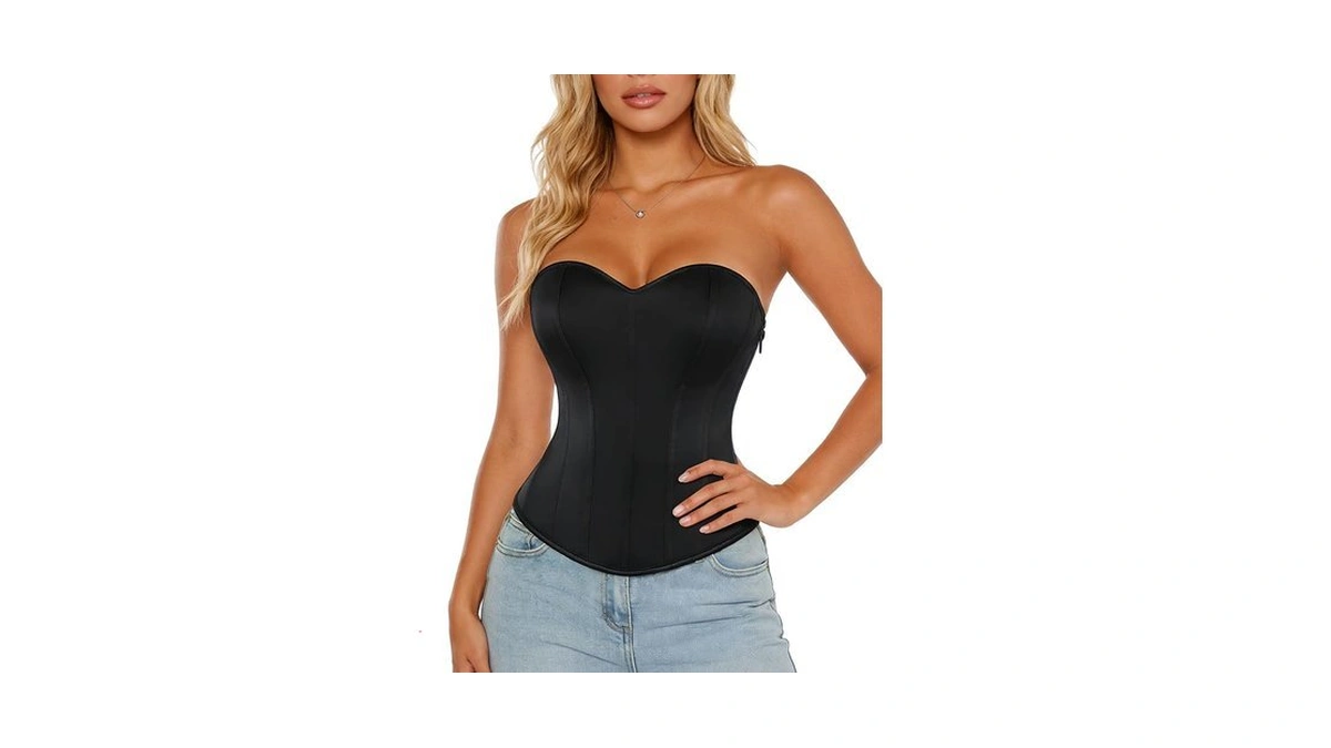 Scarlet Darkness Women's Strapless Corset Top Bustier, Fishboned Waist Cincher,