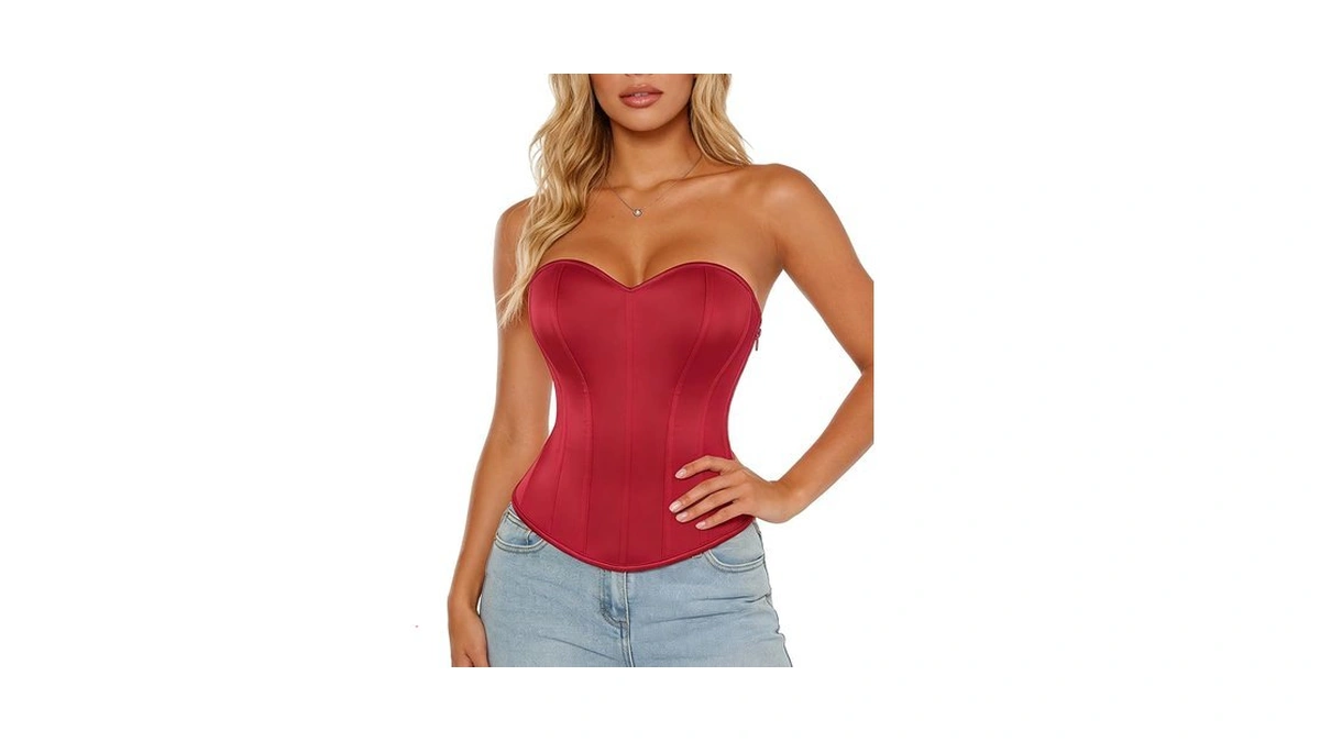 Scarlet Darkness Women's Strapless Corset Top Bustier, Fishboned Waist Cincher,