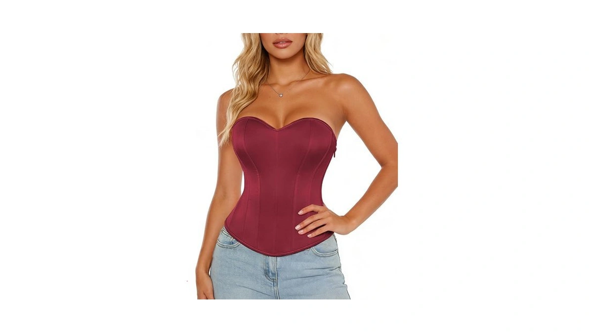 Scarlet Darkness Women's Strapless Corset Top Bustier, Fishboned Waist Cincher,