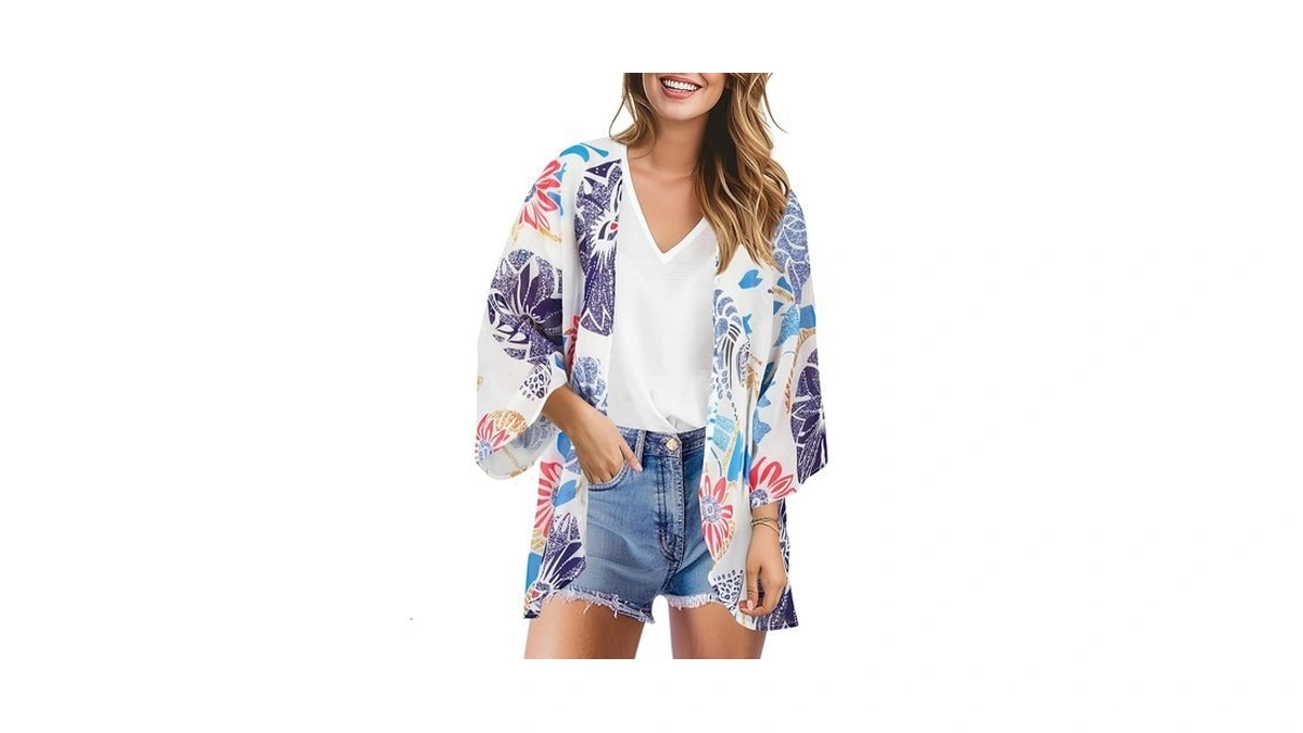 Womens Kimono Cover Ups For Beach Floral Short Sleeve Loose