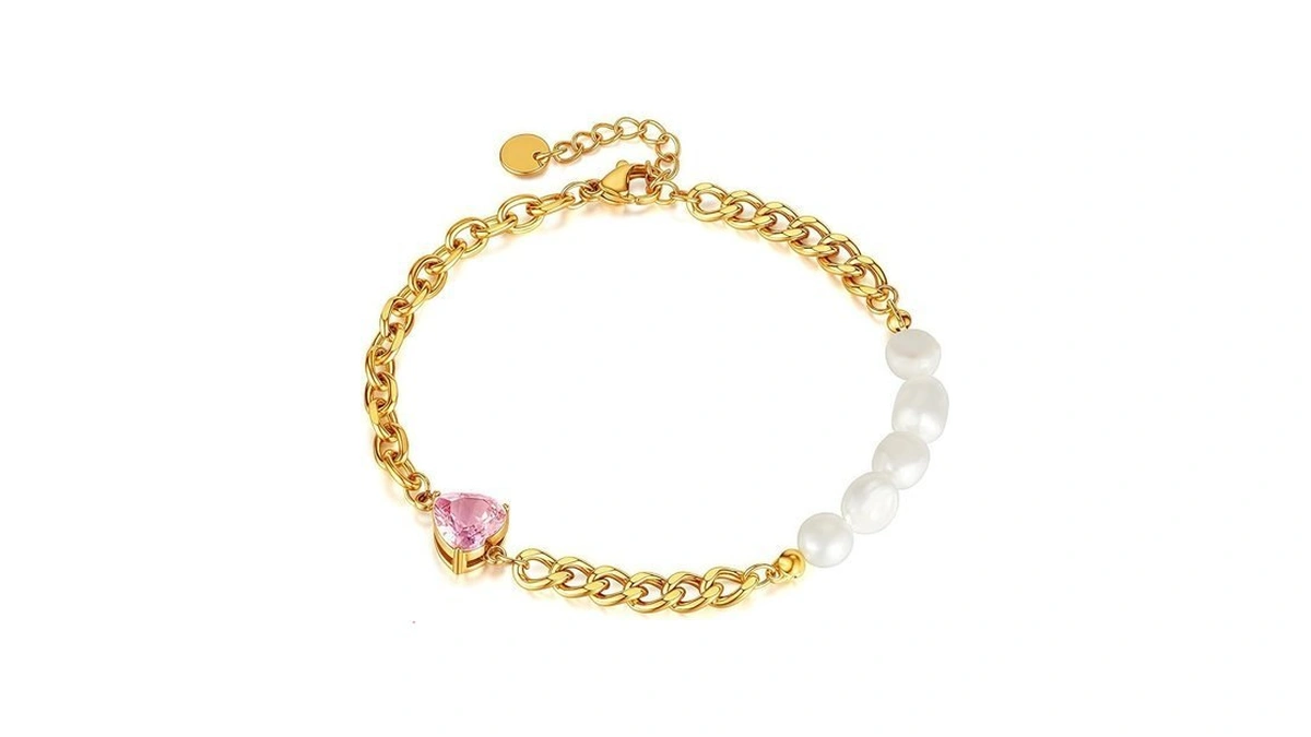 Wulzst Gold Charm Love Bracelets Beaded For Women Dainty Pearl