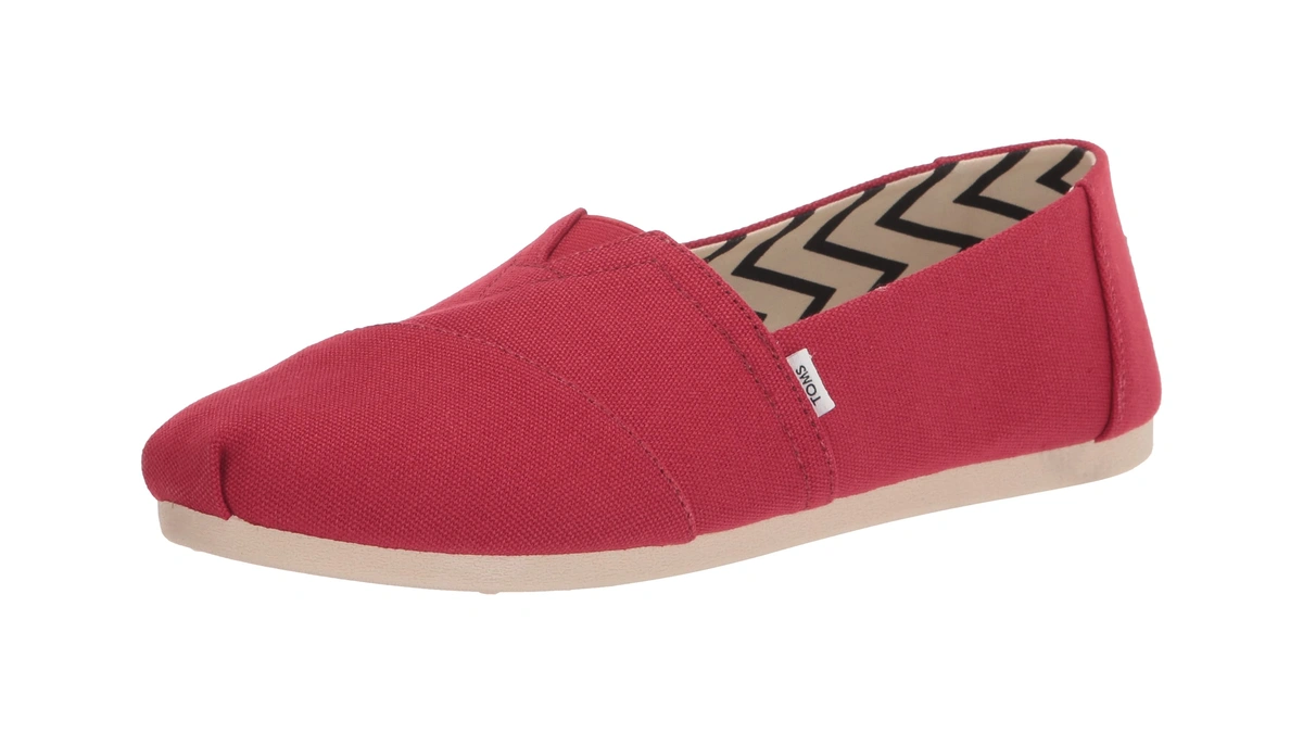 Toms Womens Alpargata Recycled Cotton Canvas Loafer Flat, Red Recycled