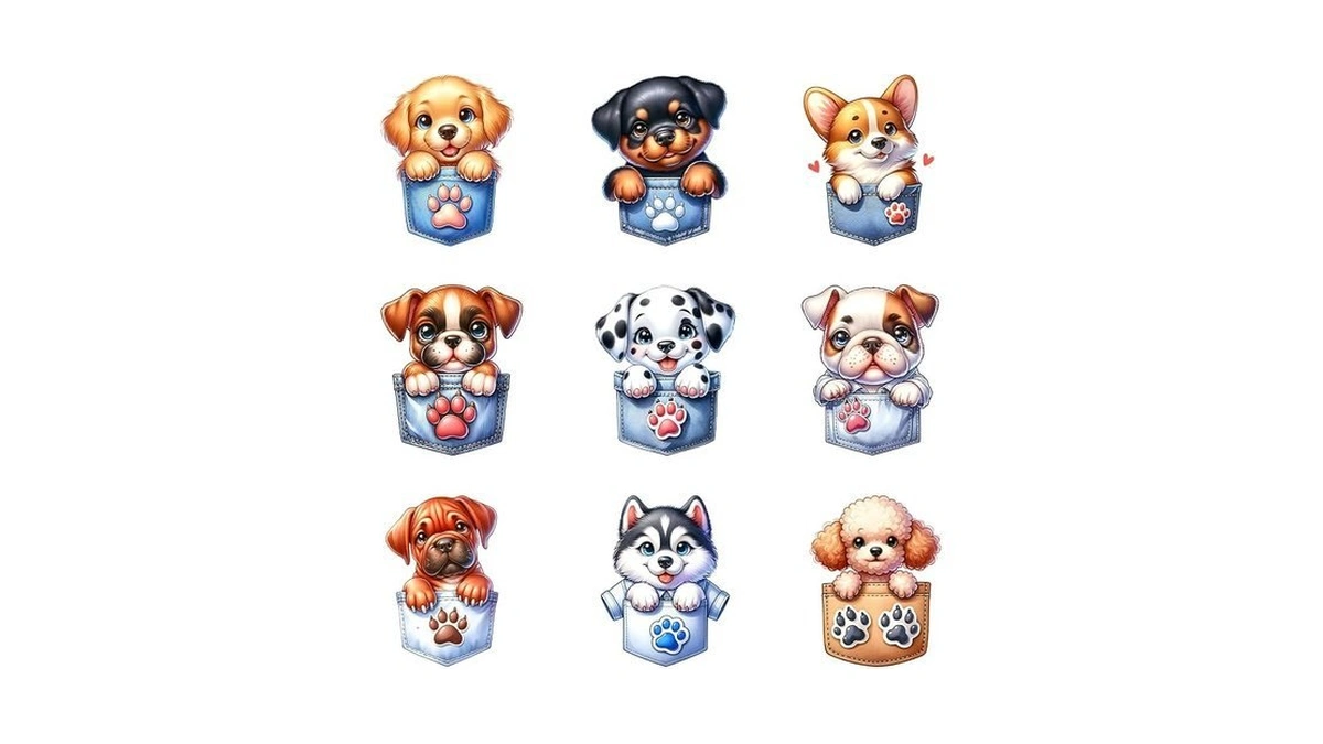 9pcs Pocket Dogs Iron On Decals For T-shirt Diy Washable
