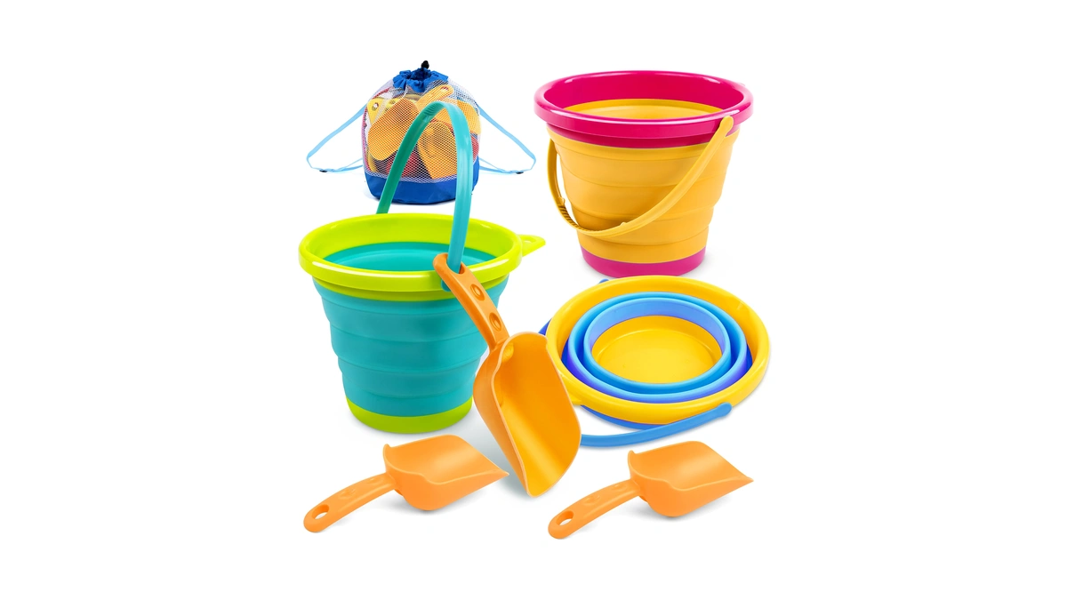Joyin 3 Packs Foldable Pail Bucket With Shovels & Mesh