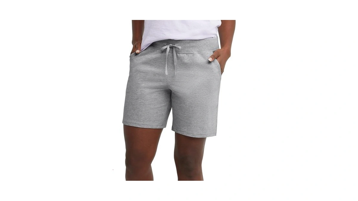 Hanes Women's Jersey Pocket Short With Outside Drawcord,large, Grey