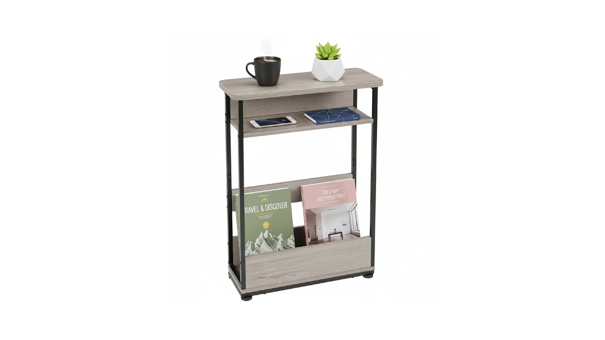Vintage Narrow Side Table With Storage Shelf, 3 Tier Slim