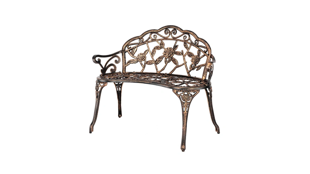 Vingli 38.5" Patio Park Garden Outdoor Metal Rose Bench, 2-person