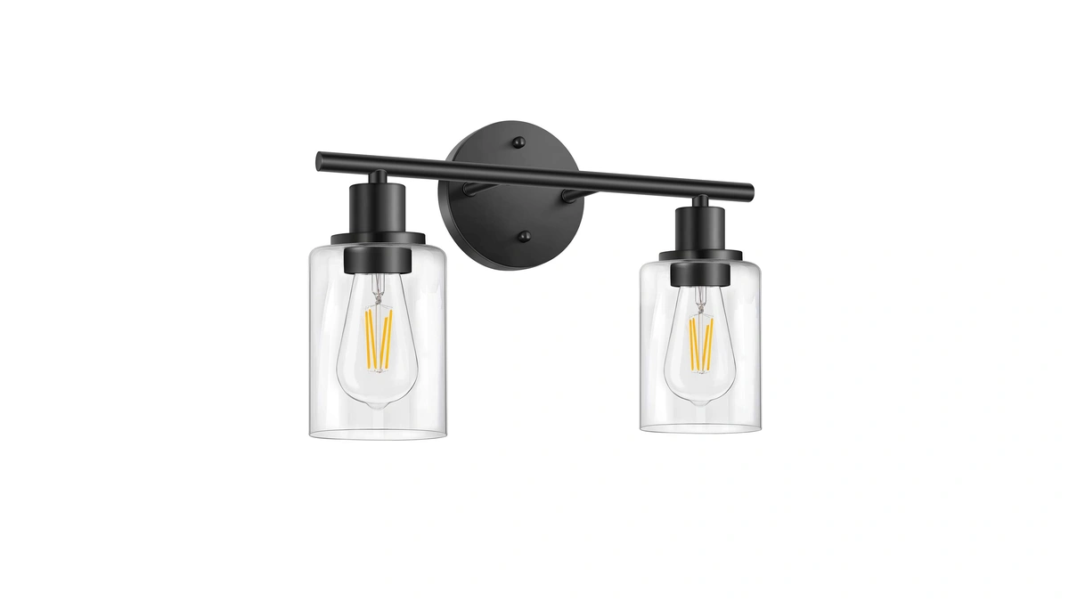 Folksmate Bathroom Light Fixtures, 2 Light Matte Black Vanity Light,