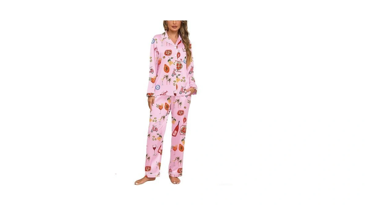Veseacky Halloween Silk Pajamas Sets Mother Satin Pajamas Set Button