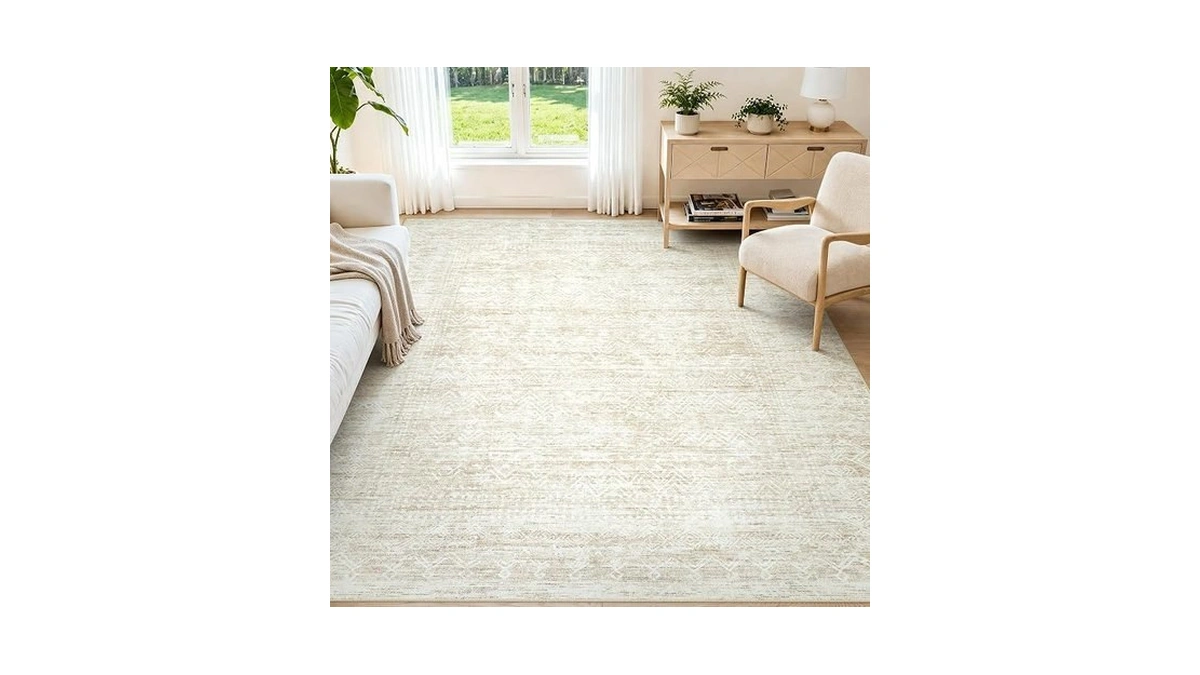 5x7 Area Rug For Living Room, Washable Moroccan Geometric Rug