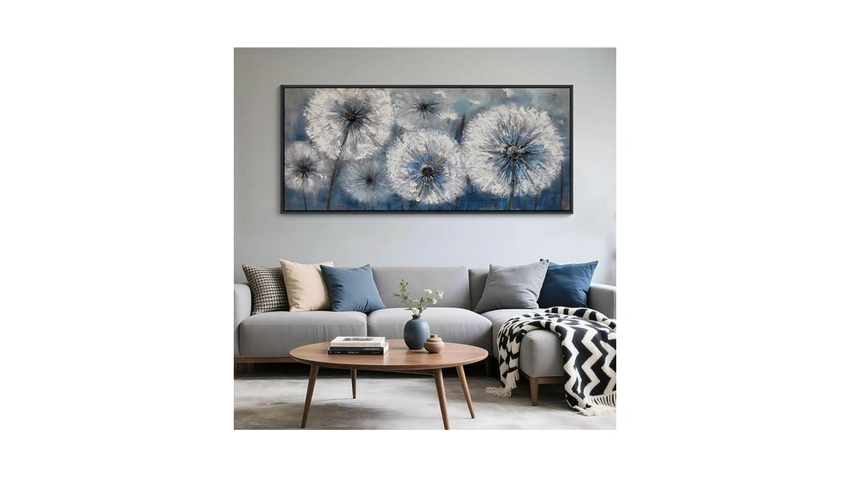 Blue Dandelion Canvas Wall Art Print Picture For Living Room