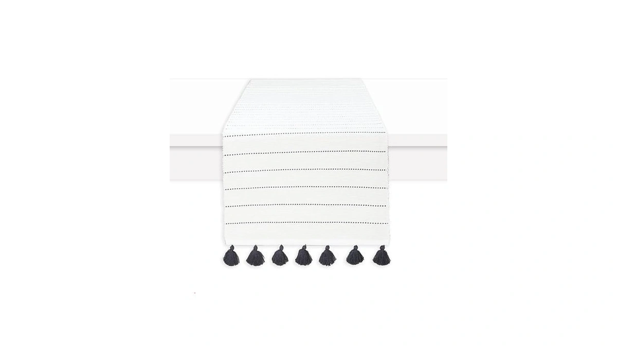 Purpleessences Dobby Stripe Ribbed Woven Table Runner With Multi-tassels Farmhouse