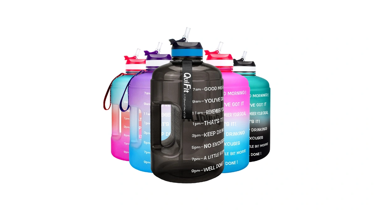 Quifit Motivational Gallon Water Bottle - With Straw & Time