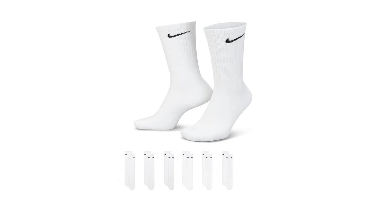 Nike Kids' Everyday Cotton Cushioned Crew Socks (6 Pair), White/black,