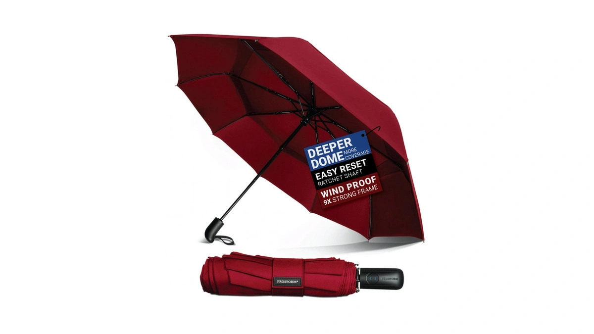 Prostorm Vented Travel Umbrella | Strong Compact Windproof Umbrella |