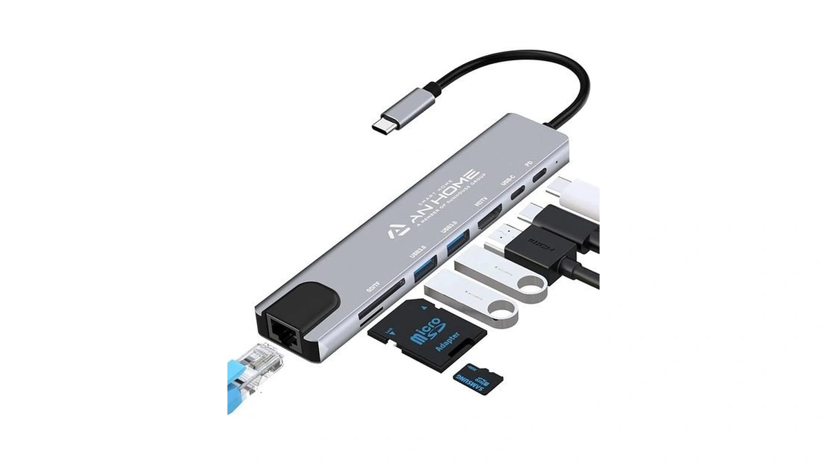 Anhome Usb C Hub Ethernet Hdmi 4k Adapter, 8-in-1 Multiport