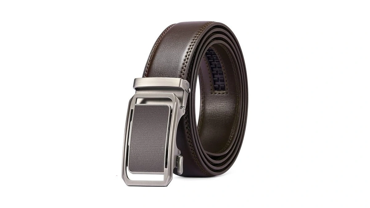 Sendefn Men's Leather Belt Automatic Ratchet Buckle Slide Belt For