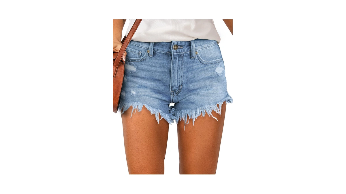Luvamia Women Casual High Waisted Denim Shorts Frayed Raw Hem