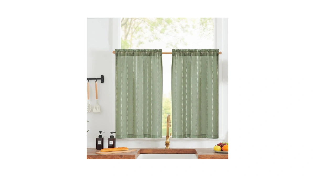 Jinchan Nautical Striped Linen Kitchen Curtains 36 Inches Farmhouse Tier