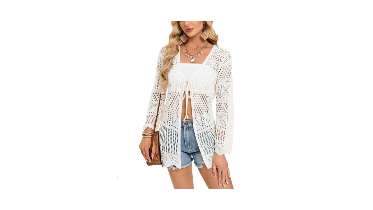 Shermie Women's Long Sleeve Kimono Cover Up Summer Beach Tie