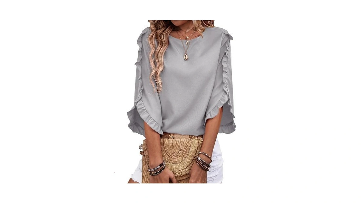 Evaless 3/4 Length Sleeve Womens Tops Grey Dressy Casual Blouses