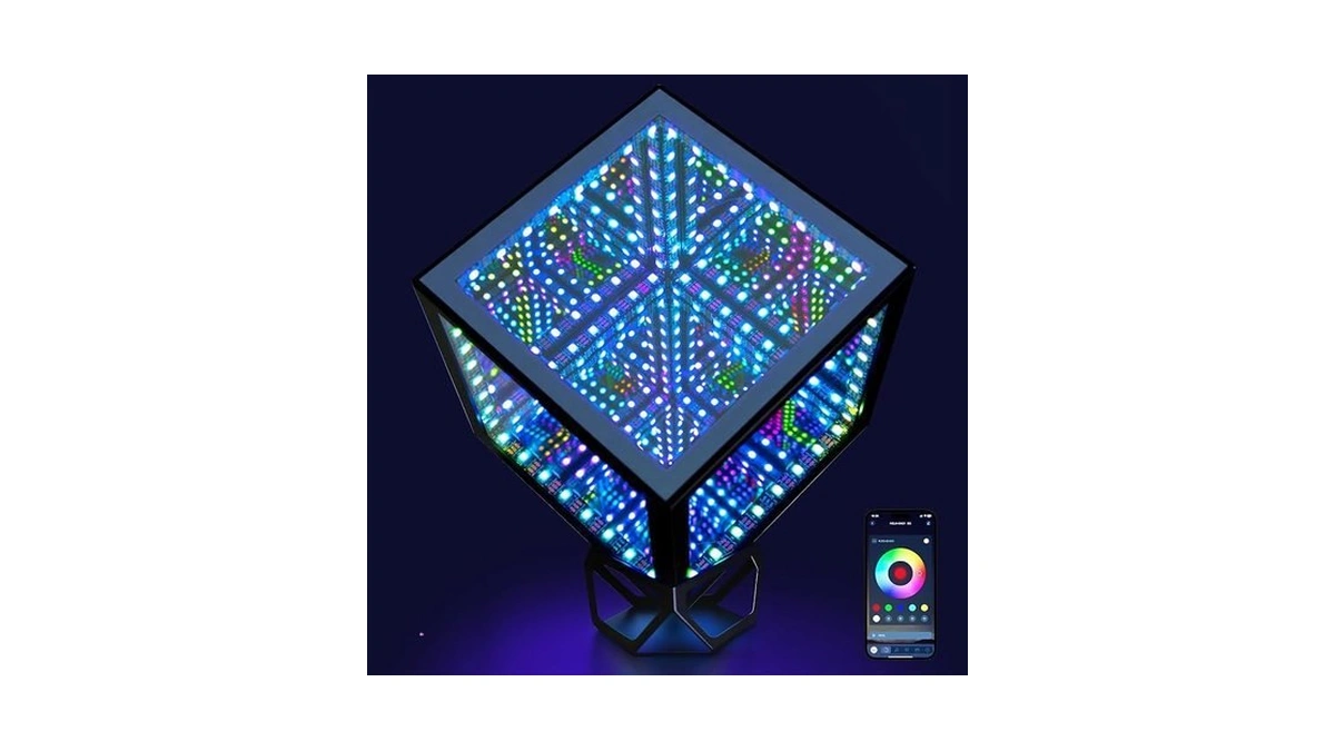 Fkeioi Hyper Infinity Cube Mirror Light With Stand & Remote,
