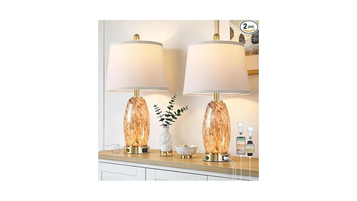 Hamucd Modern Glass Table Lamp Set Of 2 With 7