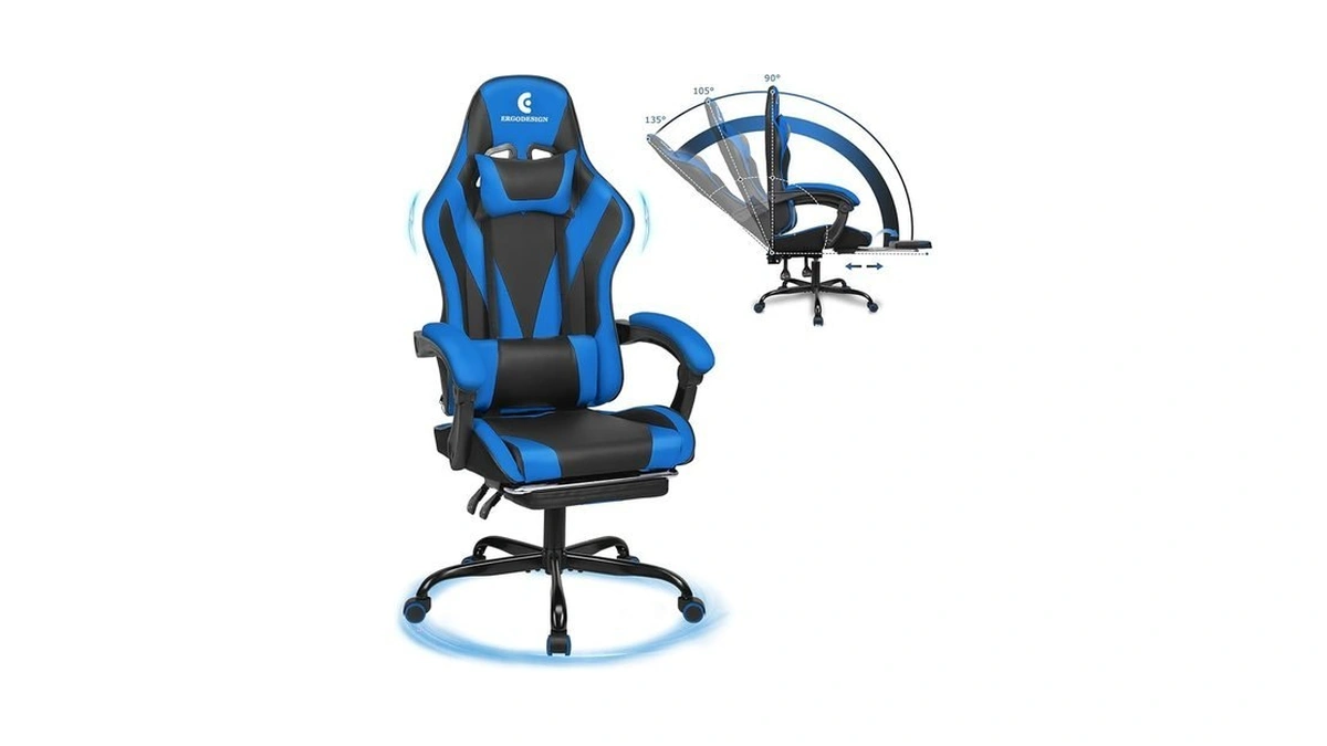 Ergodesign Gaming Chair With Linkage Armrest & Footrest, High Back