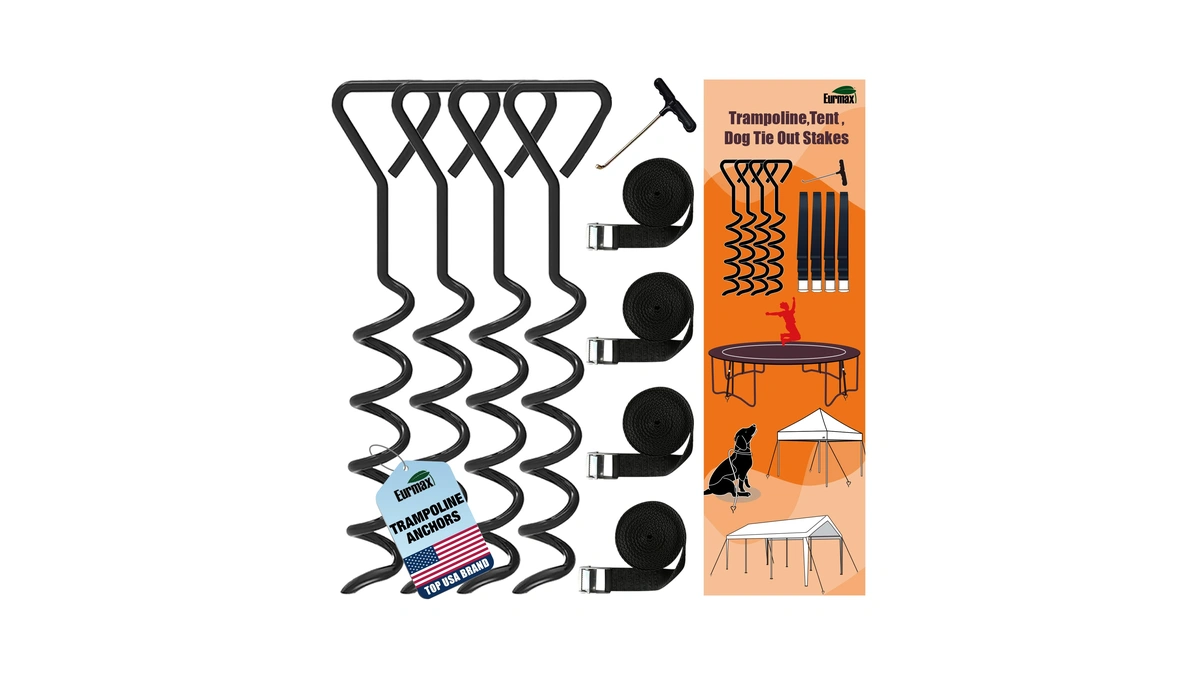 Eurmax Usa 4-pack Windproof Trampoline Stakes Anchor Kit-steel Corkscrew Anchor,heavy
