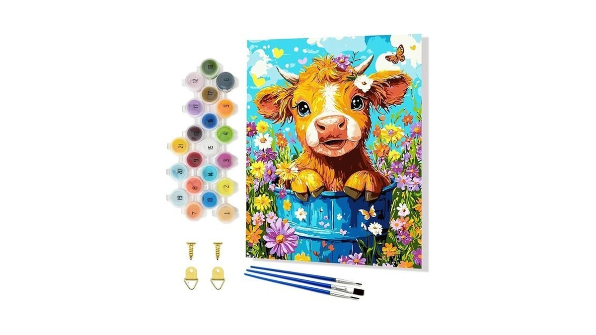 Yunnuo Cow Paint By Numbers Kit For Adults,highland Cow Flowers