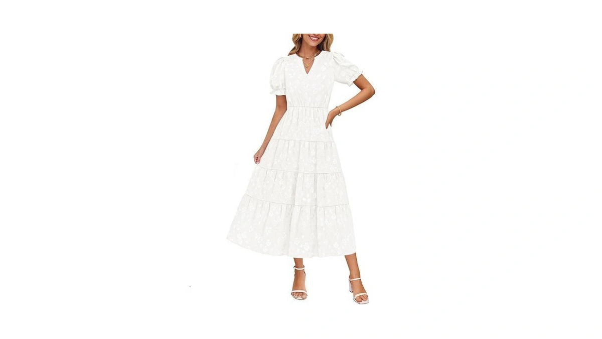 Zesica Womens 2025 Summer Puff Short Sleeve Midi Dress Floral