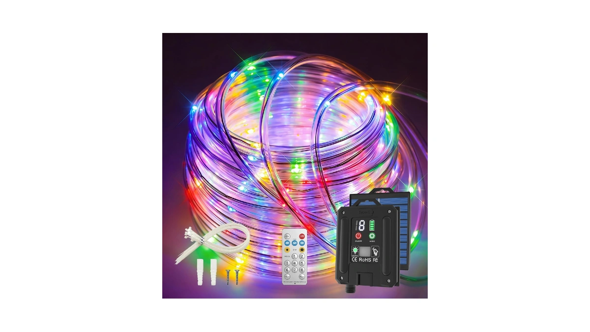 Icrgb Trampoline Lights, 66ft 200led 1800mah Solar Rope Lights Outdoor,