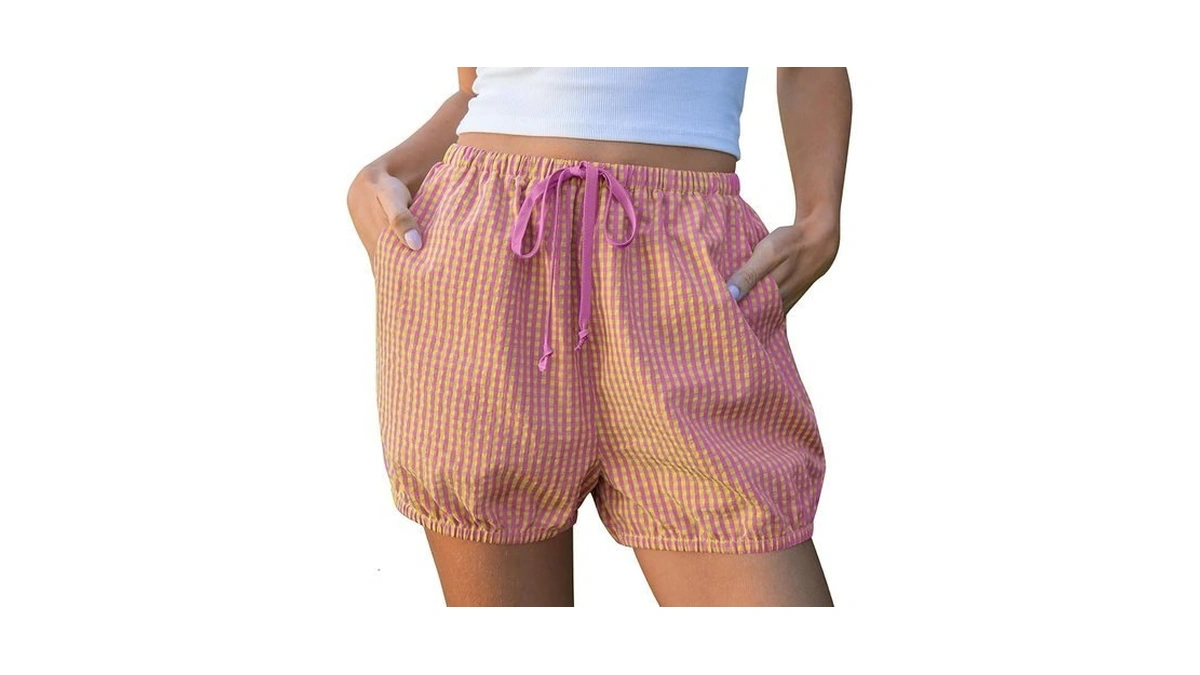 Tarse Balloon Gingham Shorts For Women Casual Plaid Pajama Summer