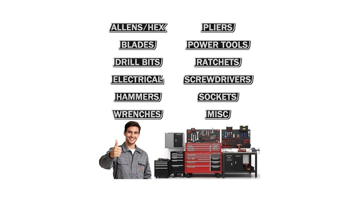 Magnetic Tool Box Organization Labels, 12 Pack Reusable Steel Cabinet