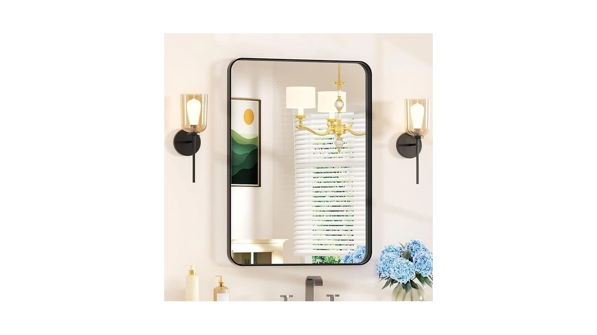22×30 Black Bathroom Mirror For Over Sink - Rectangular Bathroom