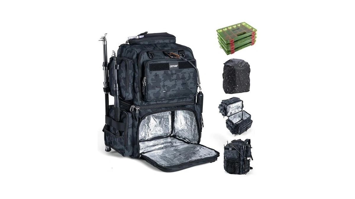 Goture Fishing Backpack With 4 Tackle Boxes, 78l 600d Water-resistant