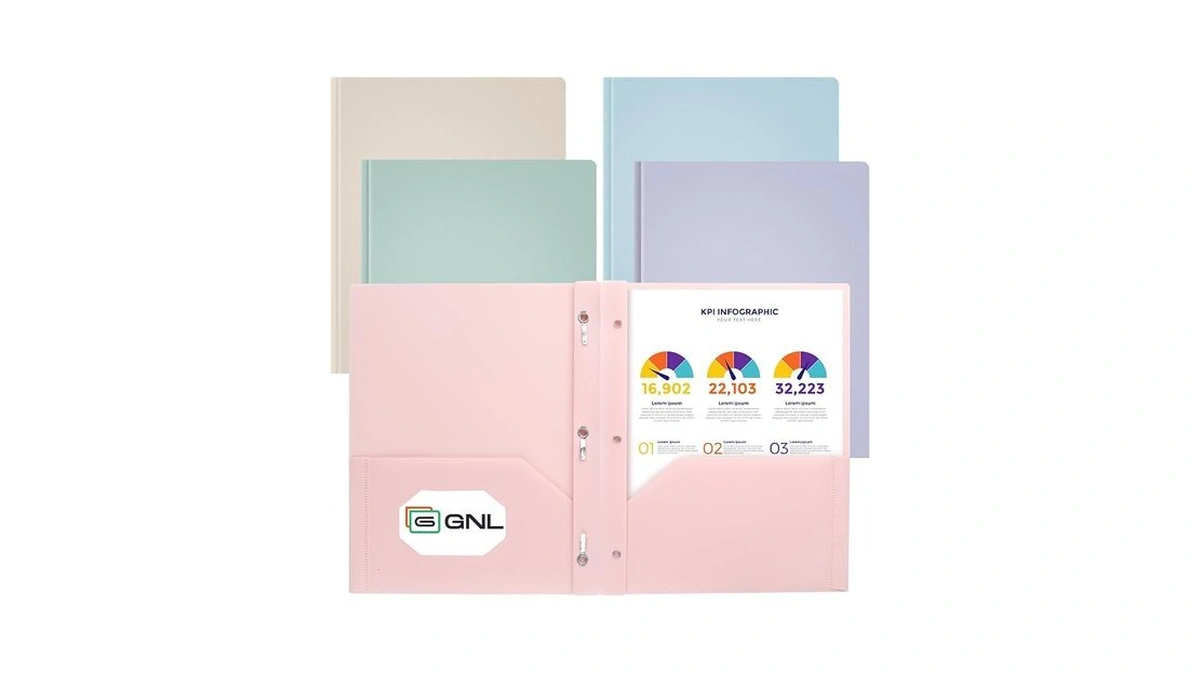 Gnl Plastic Folders With Pockets And Prong, Pack Of 5,