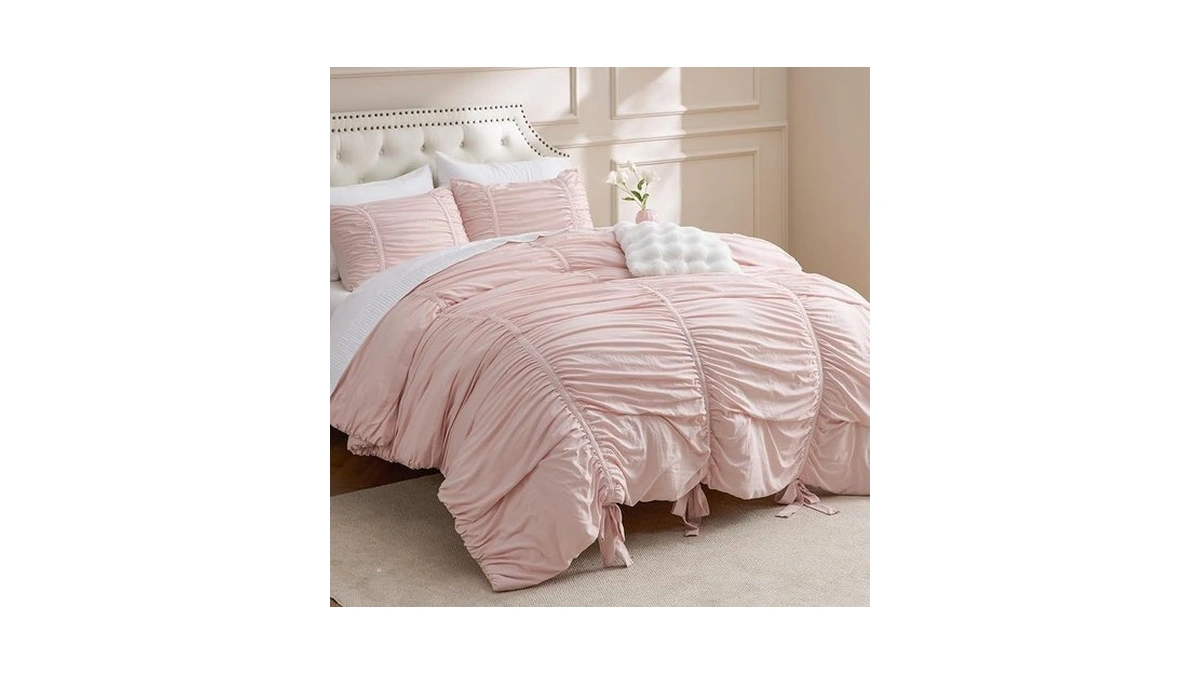 Bedsure Ruched Comforter Set With Bow Trim Pink, Gentlesoftβ’ 3