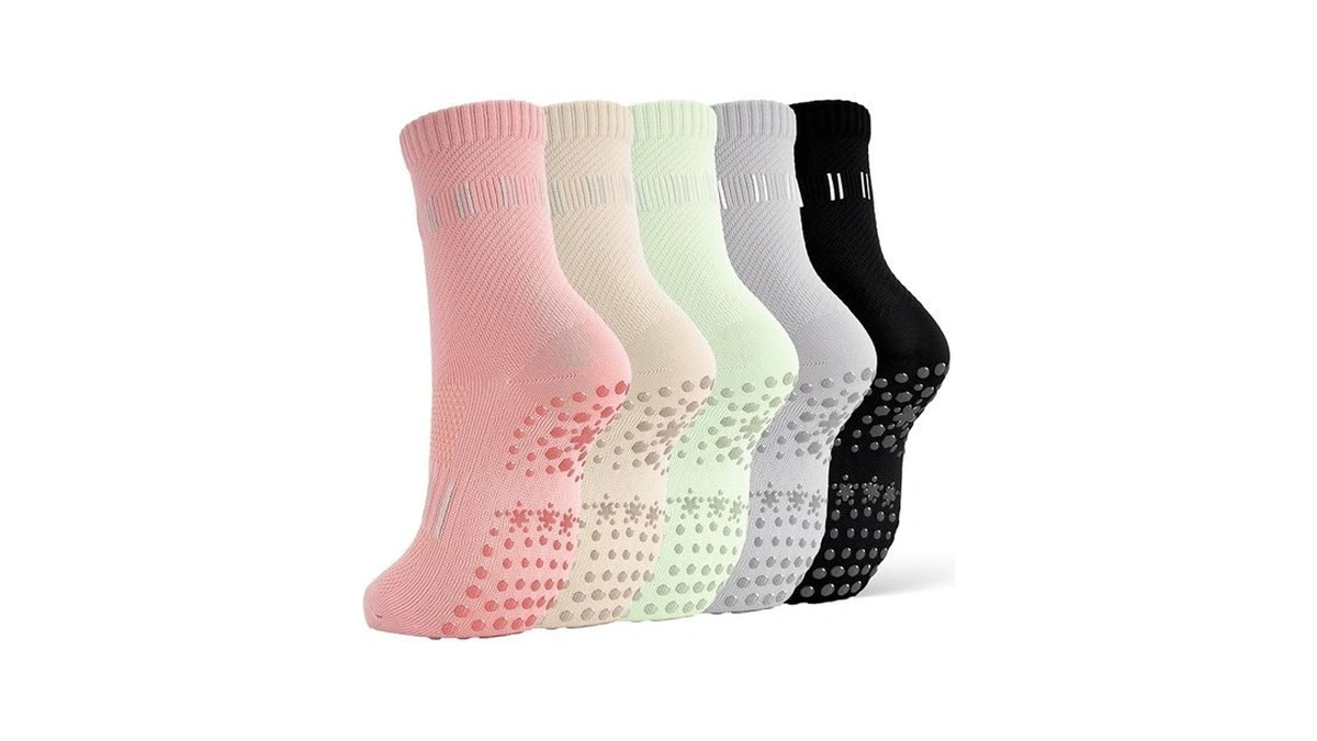 Fitfel 5 Pairs Pilates Socks Yoga Socks With Grips For