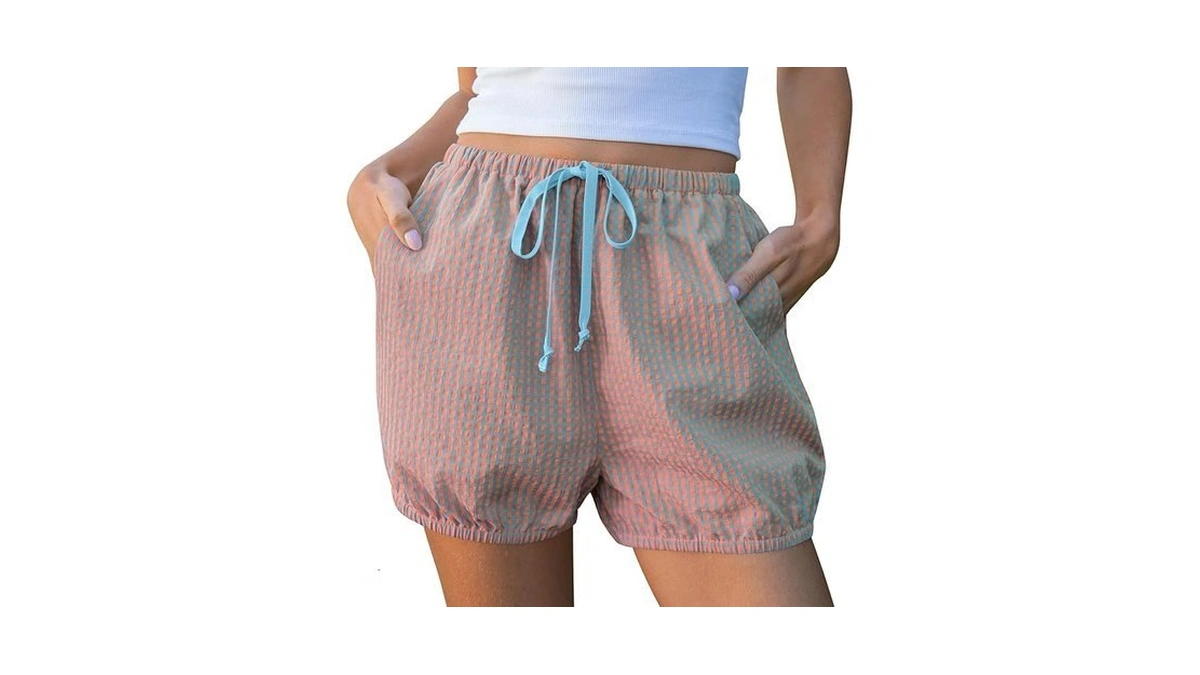 Tarse Balloon Gingham Shorts For Women Casual Plaid Pajama Summer