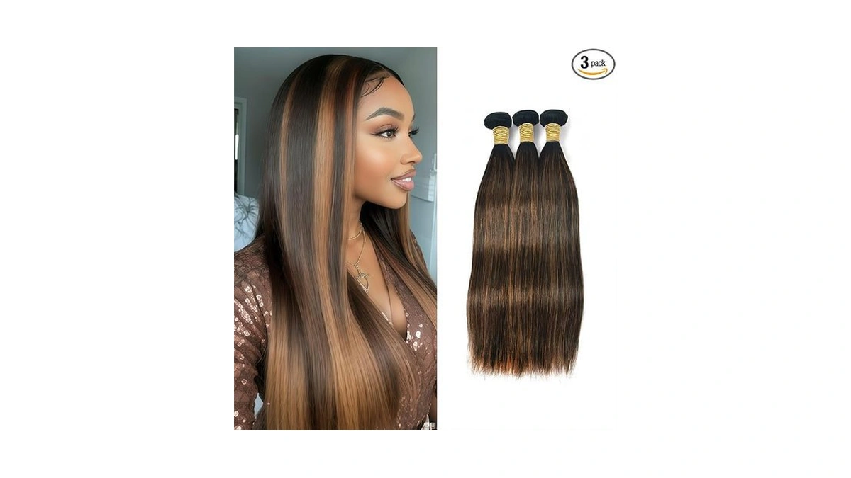 Kodrhar Highlight Brown Human Hair Bundles Straight 16 18 20