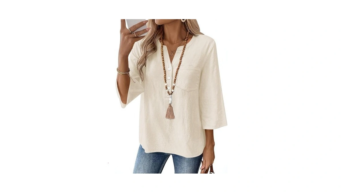 Lomon Womens Peasant Blouses Dressy Casual Linen Cruise Three Quarter