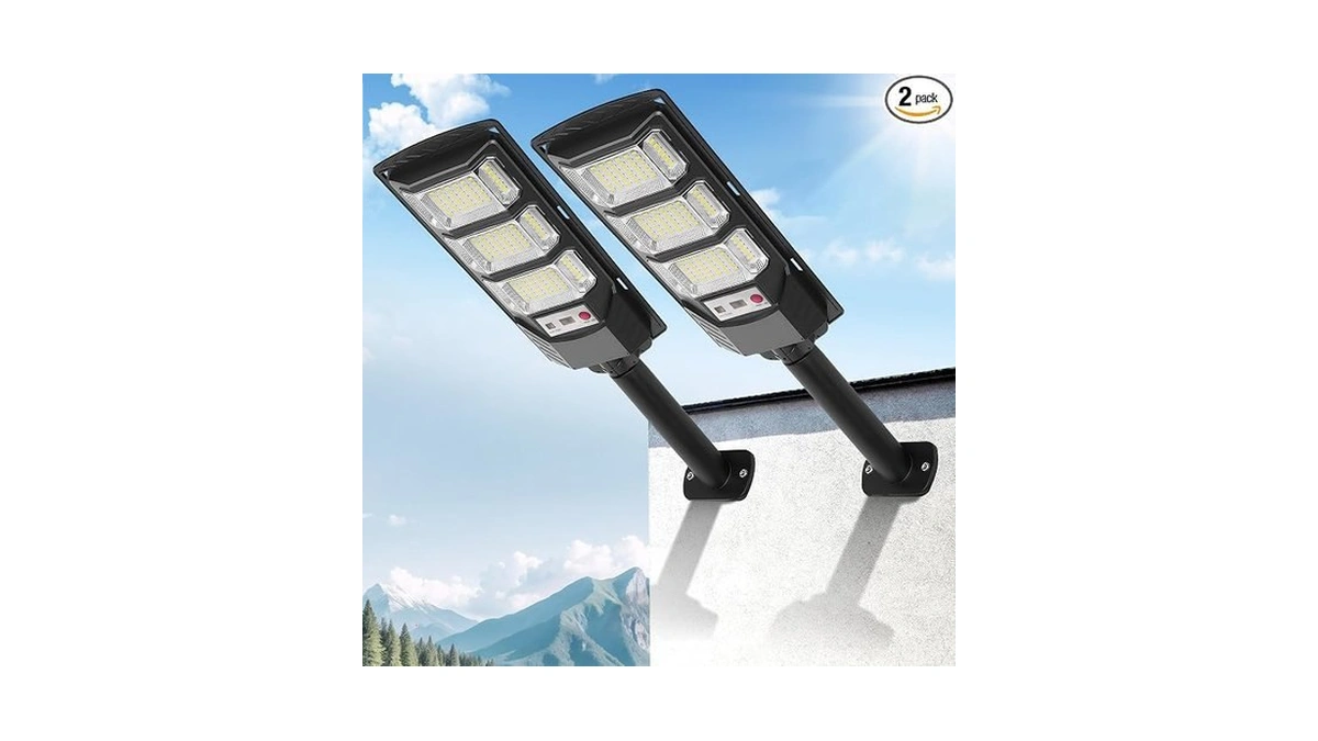 Fowseek Solar Street Lights Outdoor 2 Pack, 6500k Solar Lights