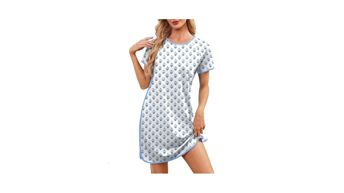 Namatime Nightgowns For Women Floral Print House Dress Crew Neck
